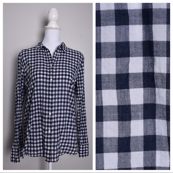 J. Crew Tops - J. Crew Crinkle Gingham Button Down Boy Shirt Top